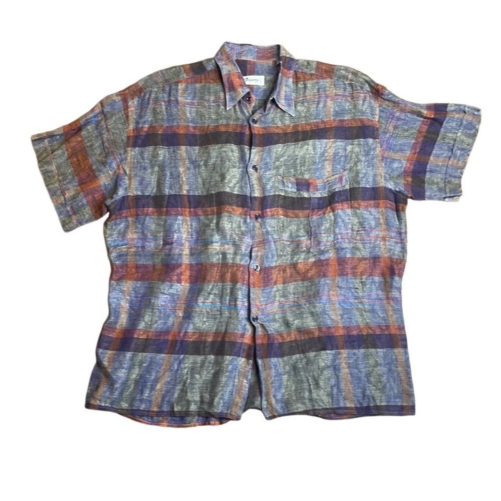 70s Vintage Figaro Paris Striped Gray short Sleeve Button Down Shirt Large
